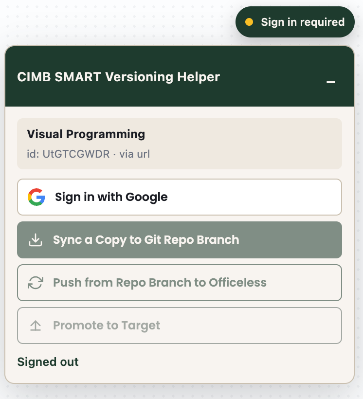 Panel signed out — Sign in with Google