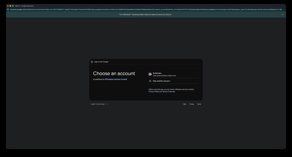 Google account chooser for Officeless DevOps Central