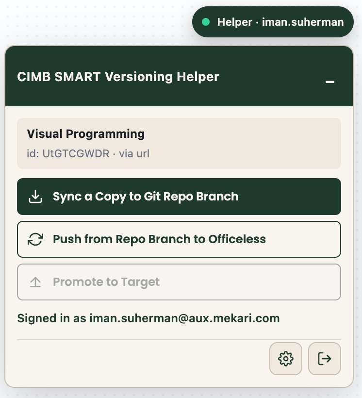 Signed-in panel with three actions