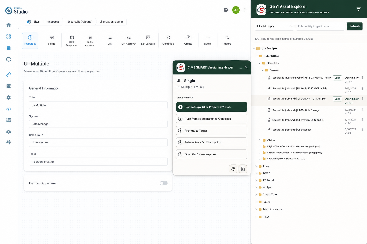 Gen1 Asset Explorer tree for UI — Multiple assets